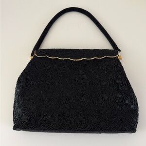 Elegant Vintage 1940’s Black Beaded Top-Handle Women's Bag
